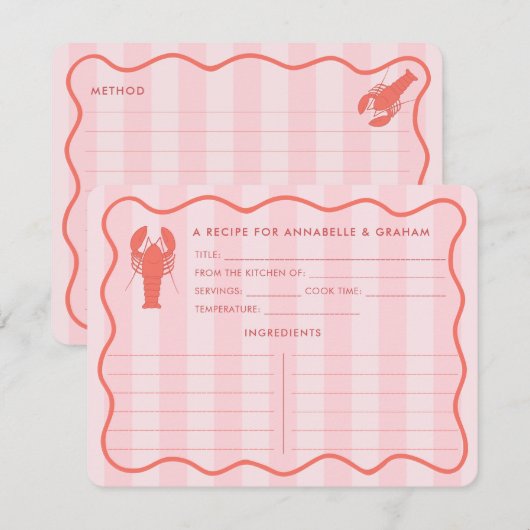 Rode Roze Kreeft Doodle Bruiloft Recept Kaart (Voorkant / Achterkant)