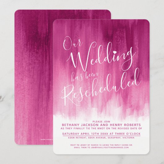 Rode roze kunst herschikt bruiloft kaart (Voorkant / Achterkant)