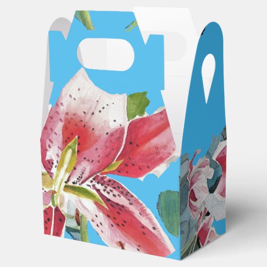 Rode Roze Lelie Bloem Blauwe Trouwtaart Favorieten Bedankdoosjes (Geopend)