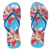 Rode Roze Lelie Lillies bloem Blauw Uw Vreugde Teenslippers (Voetbed)