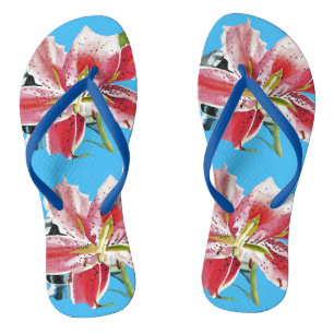 Rode Roze Lelie Lillies bloemig Blauw Jouw Vreugde Teenslippers