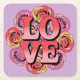 Rode Roze LIEFDE Lavendel Onderzetter Set