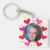 Rode Roze Liefdes Hartjes Aangepaste Foto Persoonl Sleutelhanger (Voorkant)