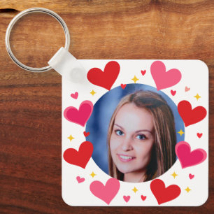 Rode Roze Liefdeshartjes Aangepaste Foto Gepersona Sleutelhanger