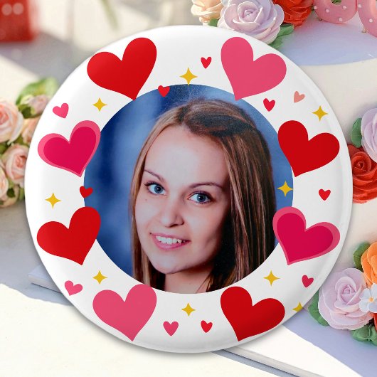 Rode Roze Liefdeshartjes Aangepaste Foto Persoonli Ronde Button 3,2 Cm