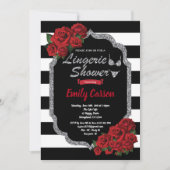 Rode roze lingerie douche zwart-zilver kaart (Voorkant)