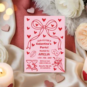Rode Roze lint Galentine’s Feest, Nacht Valentijn Kaart