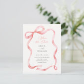 Rode roze linten strik save the date (Staand voorkant)