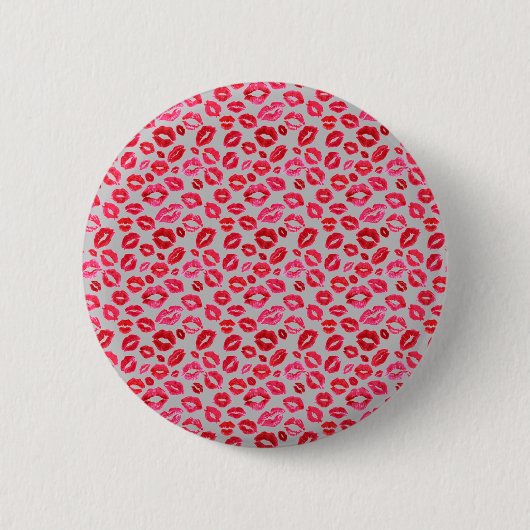 Rode Roze Lippen Kisses Button (Voorkant)