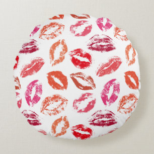 Rode & Roze Lippenstift Kusjes Patroon Rond Kussen