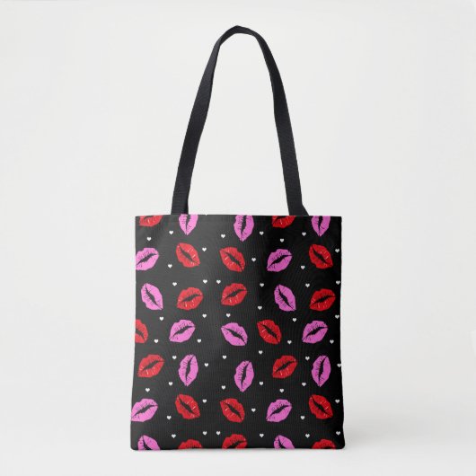 Rode roze lipstick, Prints over de hele Canvas tas (Voorkant)