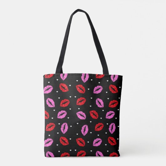 Rode roze lipstick, Prints over de hele Canvas tas (Achterkant)