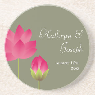 Rode roze lotus bloemen moderne thee groene bruilo zandsteen onderzetter