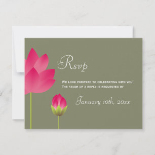 Rode roze lotusbloem groene trouw RSVP-reactie Kaart