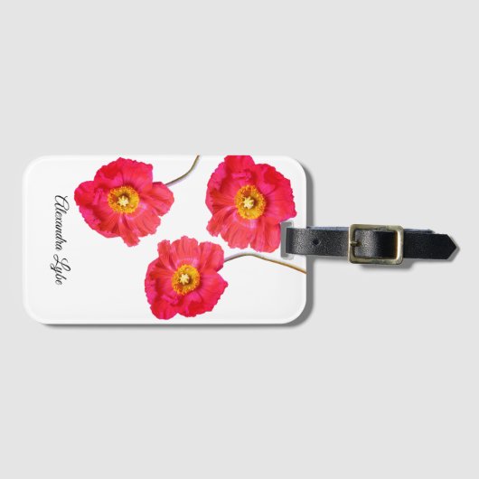 Rode roze mage papaver bagagelabel (Voorkant (horizontaal))