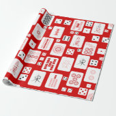 Rode Roze Mahjong Chinese tegels Spel Aziatisch Cadeaupapier (Uitgerold)