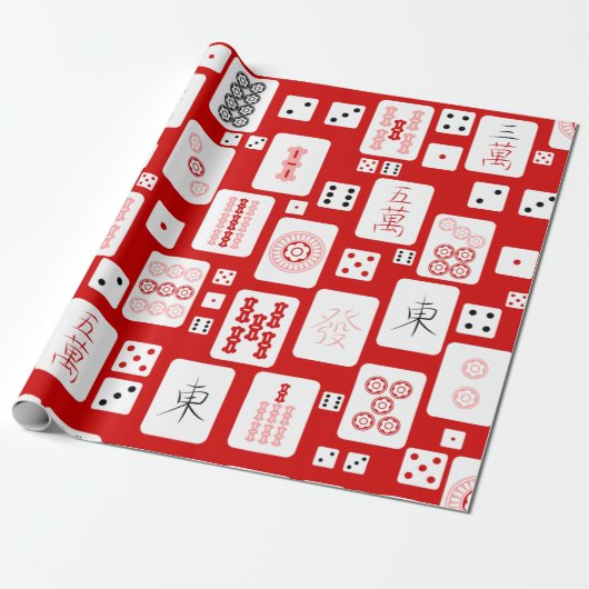 Rode Roze Mahjong Chinese tegels Spel Aziatisch Cadeaupapier (Uitgerold)