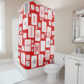 Rode Roze Mahjong Chinese tegels Spel Aziatisch Douchegordijn (In situ)