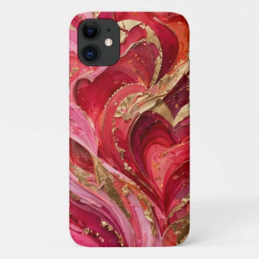 Rode & Roze Marmer Gouden iPhone 11 Hoesje (Achterkant)