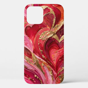 Rode & Roze Marmer Gouden iPhone 12 Hoesje
