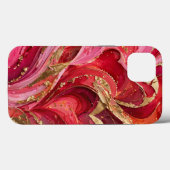 Rode & Roze Marmer Gouden iPhone 13 Hoesje (Achterkant (horizontaal))