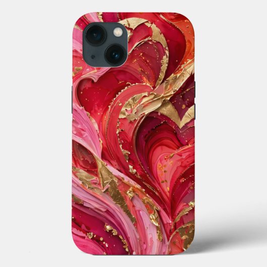 Rode & Roze Marmer Gouden iPhone 13 Hoesje (Achterkant)