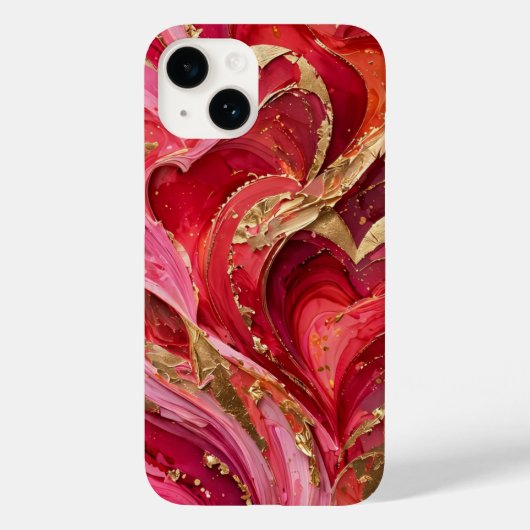 Rode & Roze Marmer Gouden iPhone 14 Hoes (Achterkant)