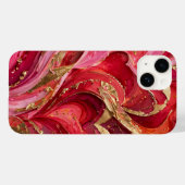 Rode & Roze Marmer Gouden iPhone 14 Hoes (Achterkant (horizontaal))