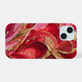 Rode & Roze Marmer Gouden iPhone 15 Hoesje (Achterkant horizontaal)