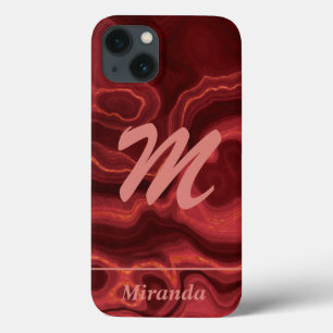 Rode roze marmer met roze roze roze monogram en na Case-Mate iPhone case