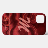 Rode roze marmer met roze roze roze monogram en na Case-Mate iPhone case (Achterkant (horizontaal))