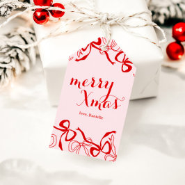 Rode Roze Meisjesachtige Coquette Kerst Cadeaulabel