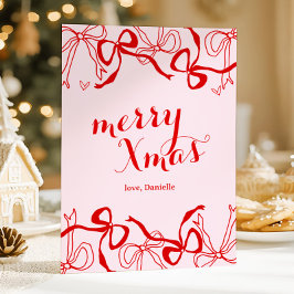 Rode Roze Meisjesachtige Coquette Kerstmis Feestdagenkaart