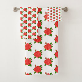 Rode roze met Buds White Bath Towel Set Bad Handdoek