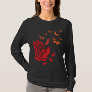 Rode roze met Butterflies Garden Gardener Flowers T-shirt