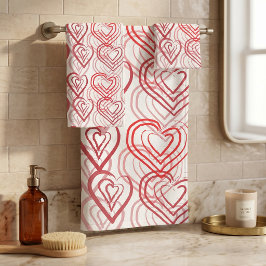 Rode Roze Met De Hand Getekende Doodle Harten Roma Bad Handdoek