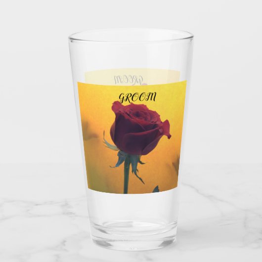 Rode roze met een geel bruiloft glas (Voorkant)