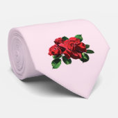 Rode roze met knoppen en bladeren stropdas (Opgerold)