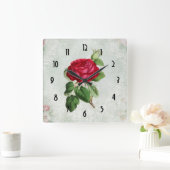  rode roze met olie vierkante klok (Huis)