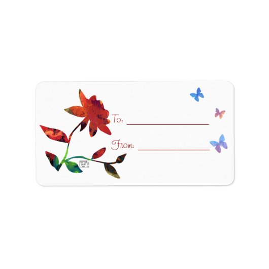 Rode roze met vlinders Gift Labels (Voorkant)