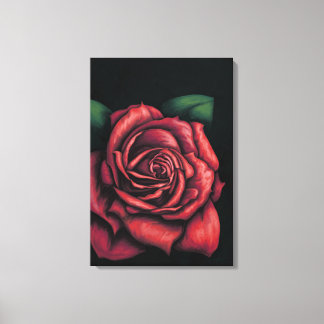 Rode roze met zwarte achtergrond canvas afdruk