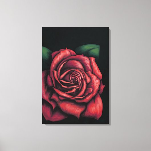 Rode roze met zwarte achtergrond canvas afdruk (Voorkant)