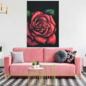 Rode roze met zwarte achtergrond canvas afdruk (Insitu (Woonkamer))