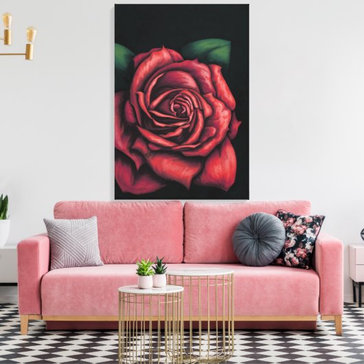 Rode roze met zwarte achtergrond canvas afdruk (Insitu (Woonkamer))