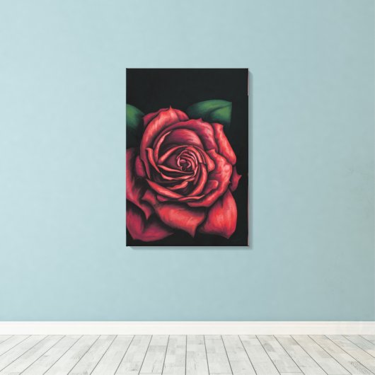 Rode roze met zwarte achtergrond canvas afdruk (Insitu (Houten vloer))