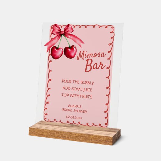Rode & Roze Mimosa Bar Cherry Vrijgezellenfeest Acryl Bord (Hoek)