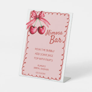 Rode & Roze Mimosa Bar Cherry Vrijgezellenfeest Reclamebord Met Voetstuk
