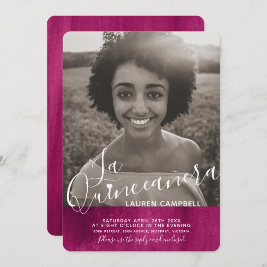Rode roze moderne kunst La Quinceañera foto Kaart (Voorkant / Achterkant)