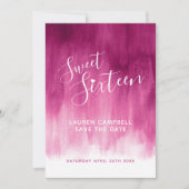 Rode roze moderne kunst, zestien jaar oud save the date (Voorkant)