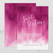 Rode roze moderne kunst, zestien jaar oud save the date (Voorkant / Achterkant)